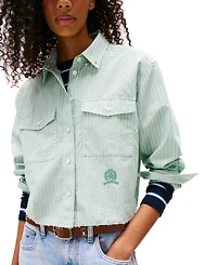 Tommy Jeans Women's Cotton Crop Button-Front Crest Shirt