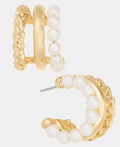 On 34th Imitation Pearl Hoop Earrings, Macy's Exclusive