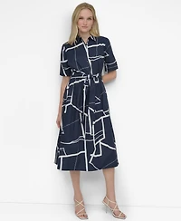 Dkny Women's Abstract Printed Cotton Midi Shirt Dress