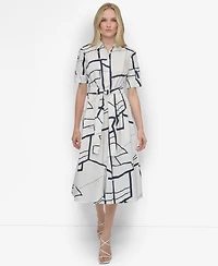 Dkny Women's Abstract Printed Cotton Midi Shirt Dress