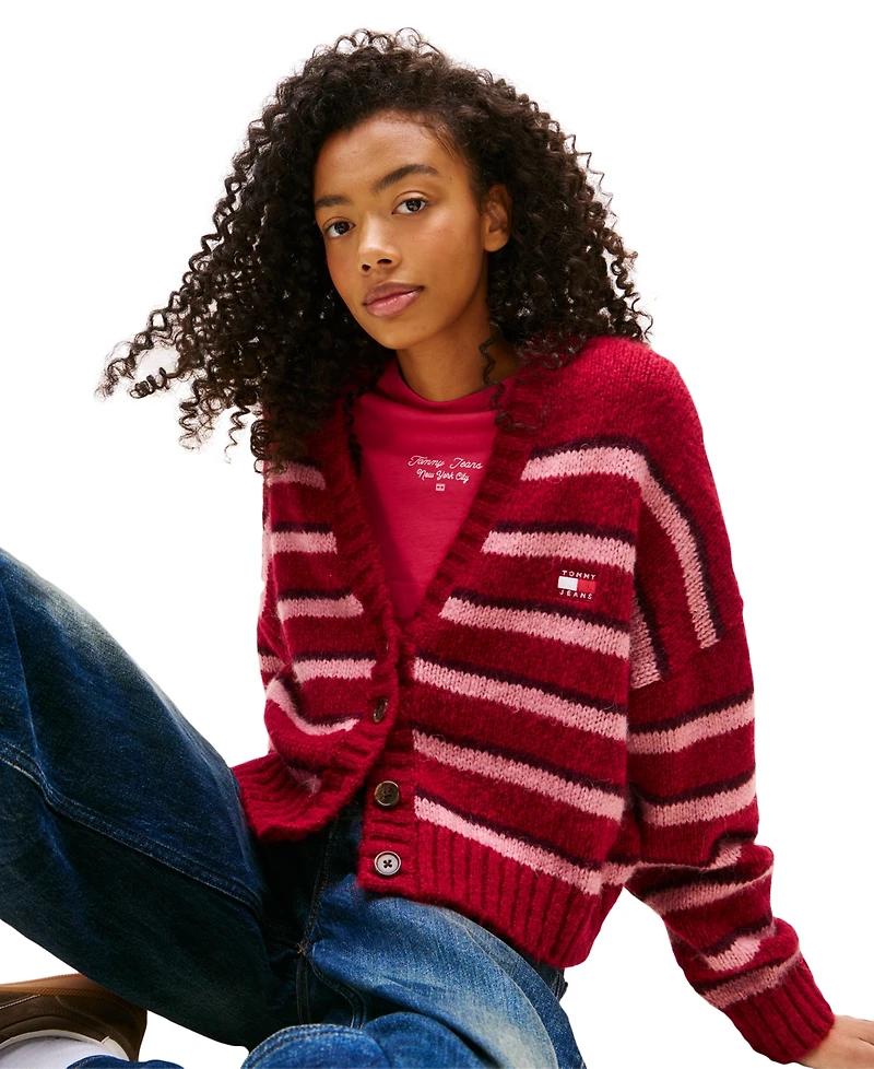 Tommy Jeans Women's Striped Button-Front Long-Sleeve Cardigan