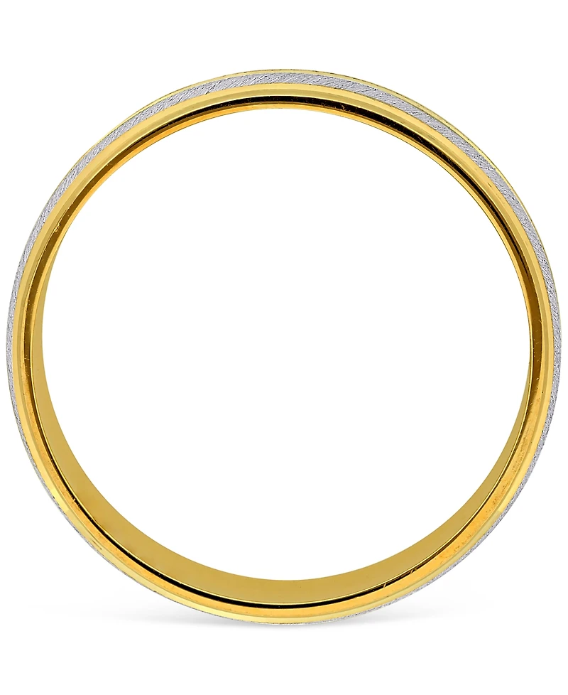 Men's Polished & Brush Textured Finish Wedding Band 14k Two-Tone Gold