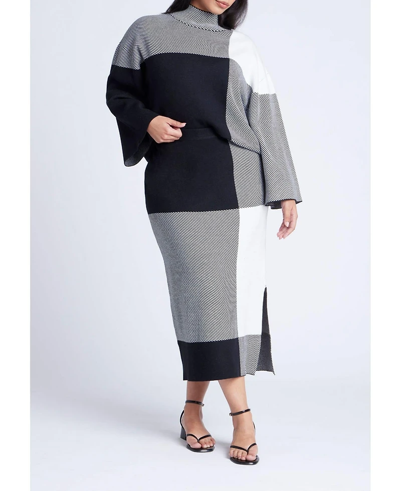 Eloquii Women's Mock Neck Intarsia Sweater