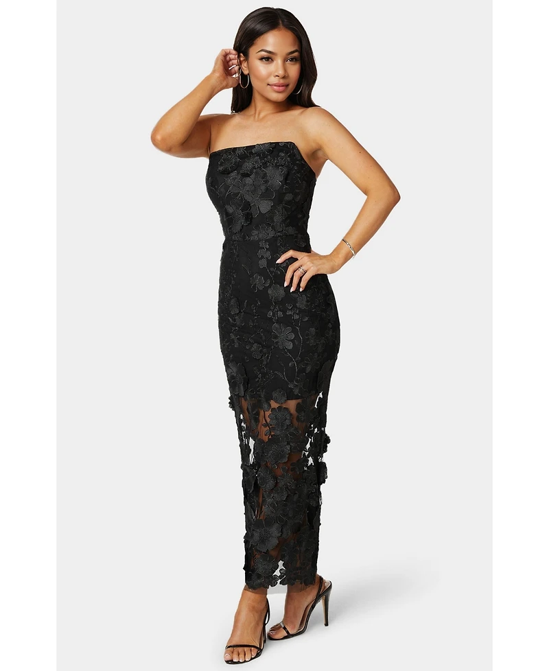 Bebe Women's Strapless 3D Lace Column Dress