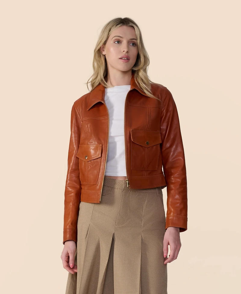Furniq Uk Women's Bomber Leather Jacket, Created for Macy's