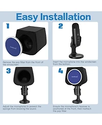 ZealSound Microphone Isolation Shield with Pop Filter, Noise-Canceling Foam Cover for Yeti, Nano, SoloCast & More Usb Mics (Black + Blue)