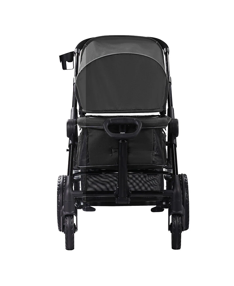 Slickblue Toddler All-Terrain Stroller Wagon with 2 Seats Foldable Design Canopy Snack Tray and Cup Holders