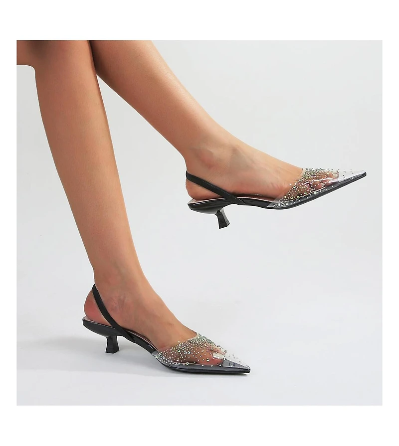 Mabel Clear Rhinestone Kitten Heels