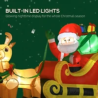 Homcom 8ft Long Christmas Inflatable Santa Claus on Sleigh w/ Reindeer for Yard