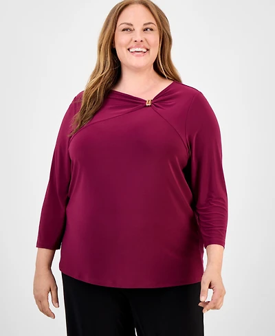 Anne Klein Plus Size Gathered-Front Top