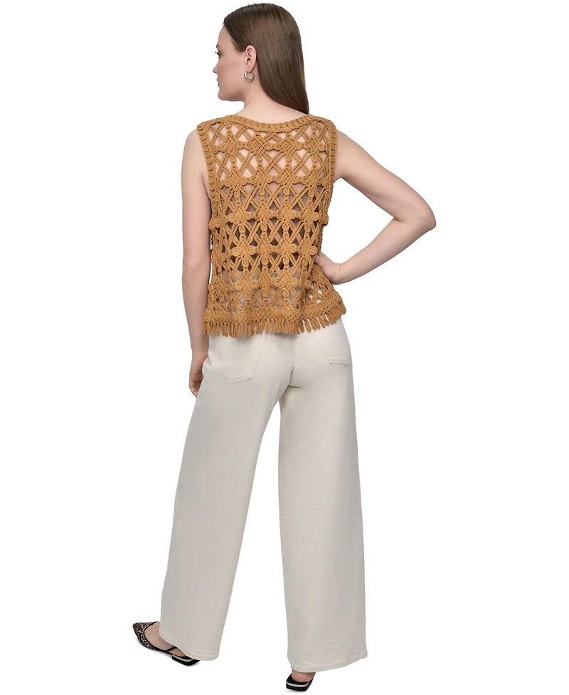 Dkny Jeans Petite Scoop-Neck Sleeveless Crochet Top