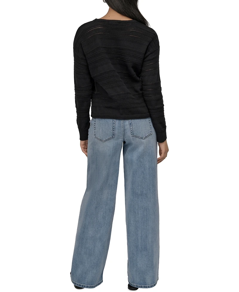 Dkny Jeans Petite Crewneck Open-Stitch Cotton Sweater
