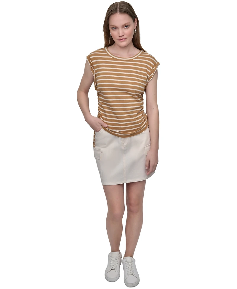 Dkny Jeans Petite Cotton Ruched Side-Tie Sleeveless Tee