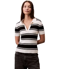 Calvin Klein Jeans Women's Cotton Polo Striped Short-Sleeve Sweater
