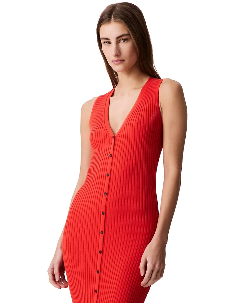 Calvin Klein Jeans Women's Rib-Knit Sleeveless Midi Dress