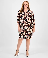 Anne Klein Plus Abstract-Print Wrap-Style Dress
