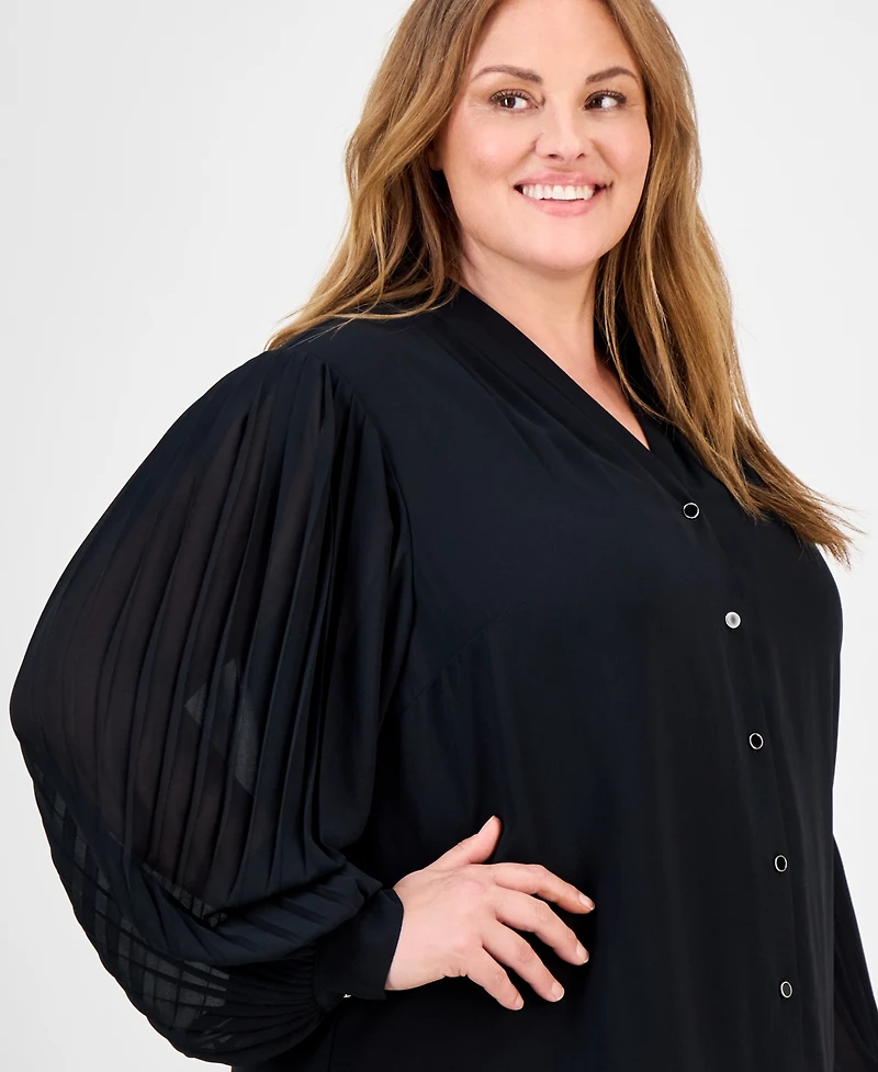 Anne Klein Plus V-Neck Button-Down Top