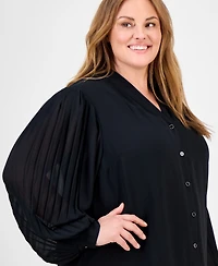 Anne Klein Plus V-Neck Button-Down Top
