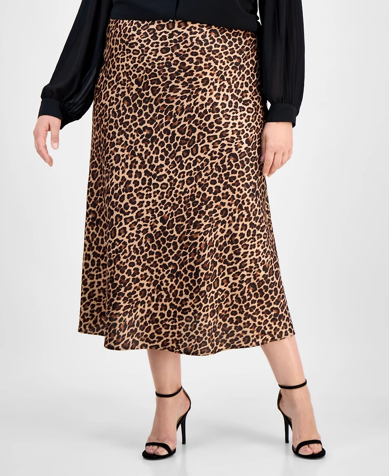 Anne Klein Plus Flared Leopard-Print Maxi Skirt