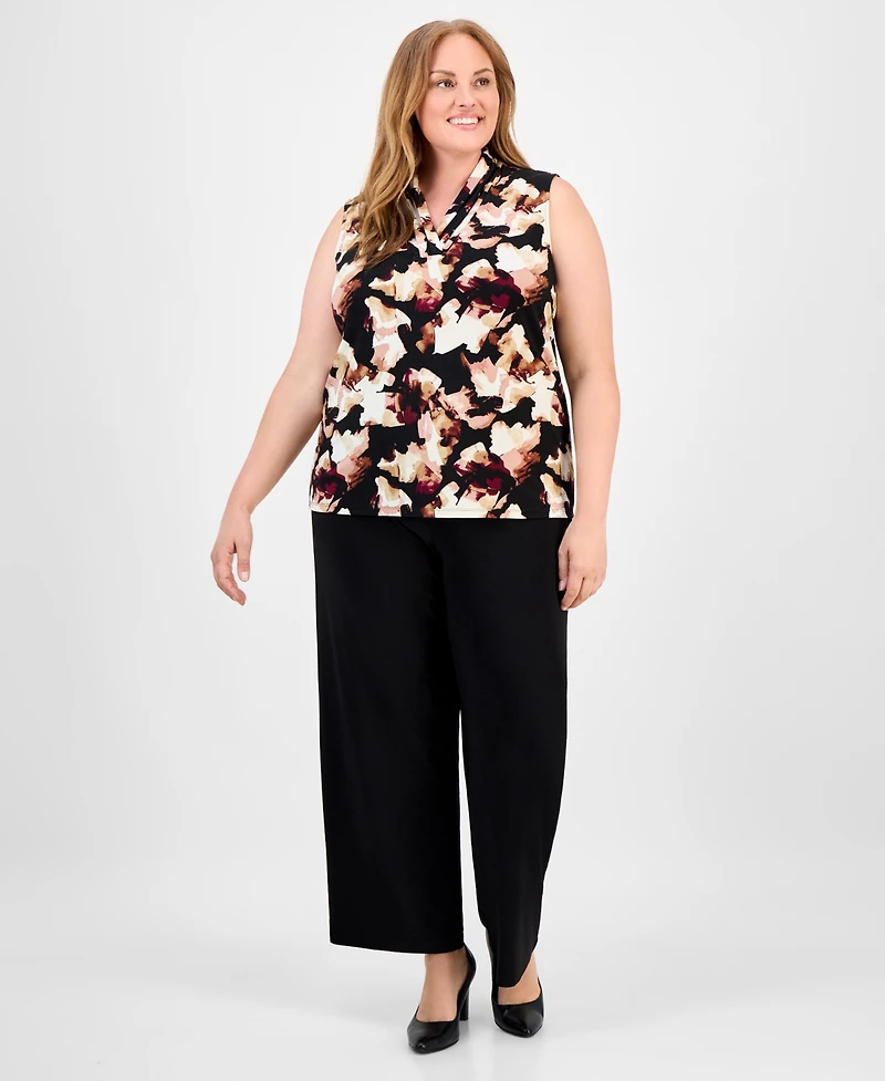 Anne Klein Plus Floral-Print Sleeve Top