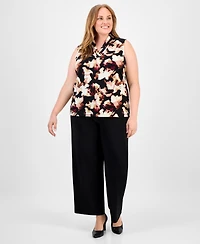 Anne Klein Plus Floral-Print Sleeve Top
