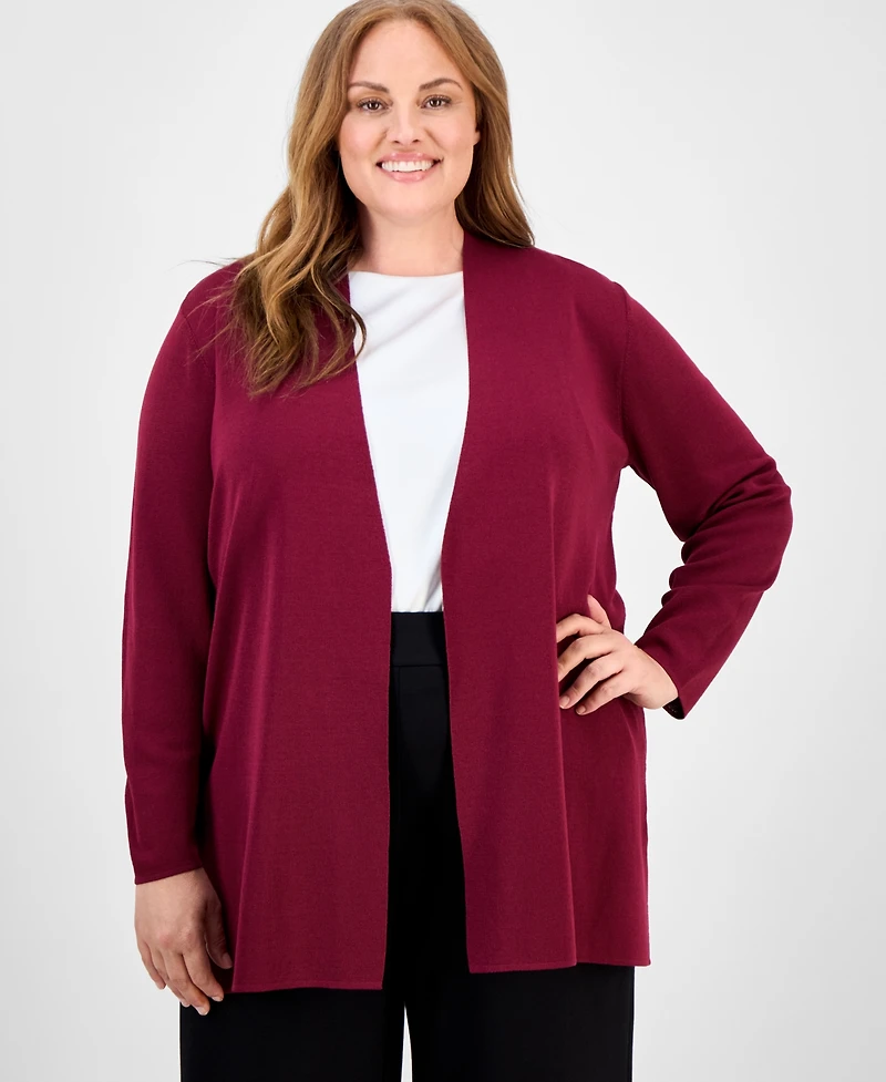 Anne Klein Plus Size Napa Kissing-Front Cardigan Sweater