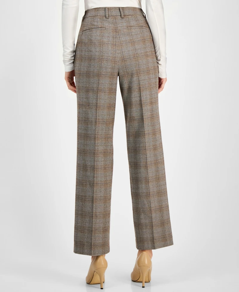 Anne Klein Women's Plaid Mid-Rise Wide-Leg Pants