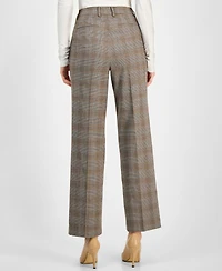 Anne Klein Women's Plaid Mid-Rise Wide-Leg Pants