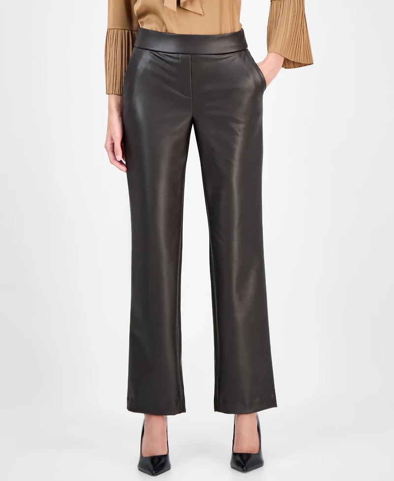 Anne Klein Women's Faux-Leather Pull-On Pants