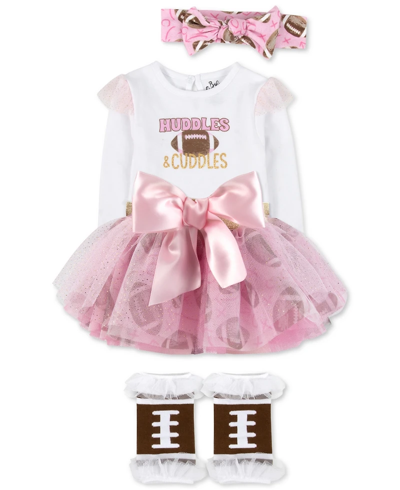 Baby Essentials Girls Huddles Cuddles Football Bodysuit, Tutu, Headband & Legwarmers, 4 Piece Set
