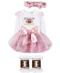 Baby Essentials Girls Huddles Cuddles Football Bodysuit, Tutu, Headband & Legwarmers, 4 Piece Set