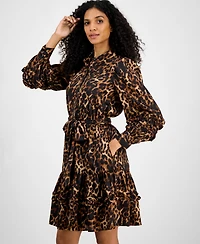 Anne Klein Women's Printed Tie-Waist Tiered Shirtdress