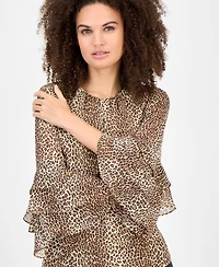 Anne Klein Women's Printed Ruffle-Cuff 3/4-Sleeve Blouse