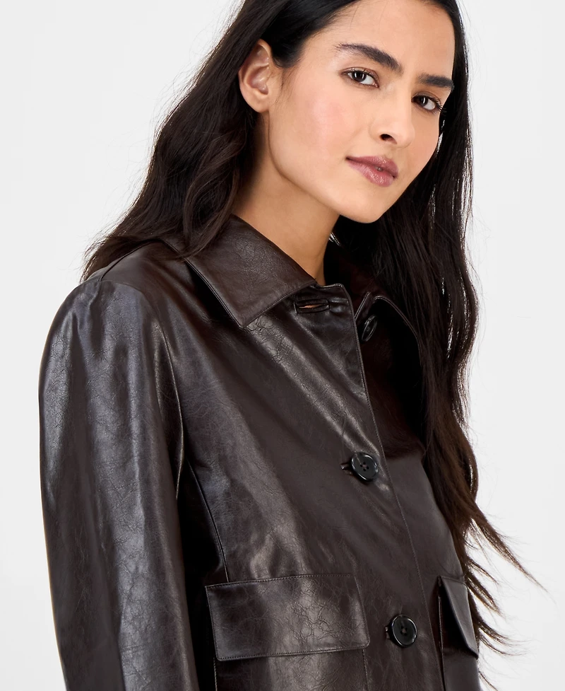 Anne Klein Women's Faux Leather Front-Button Jacket