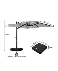Mondawe 120" Square Cantilever Umbrella with Detachable Led Atmosphere Light and Bluetooth Player, w/ Weight Base Included