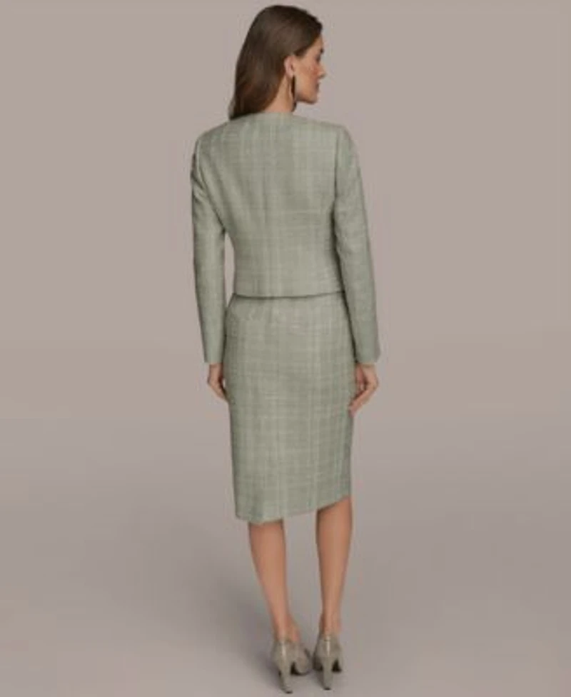 Donna Karan New York Womens Collarless Tweed Jacket Pencil Skirt