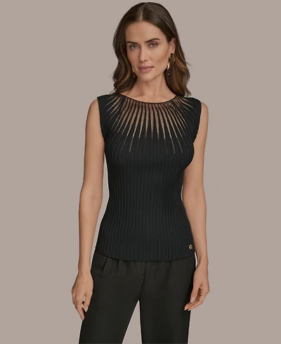 Donna Karan New York Women's Cap-Sleeve Mesh-Detail Knit Sweater Top