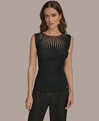Donna Karan New York Women's Cap-Sleeve Mesh-Detail Knit Sweater Top