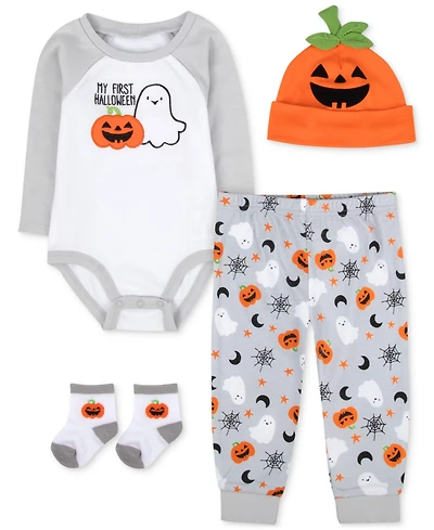 Baby Essentials Boys My First Halloween Bodysuit, Pants, Cap & Socks, 4 Piece Set
