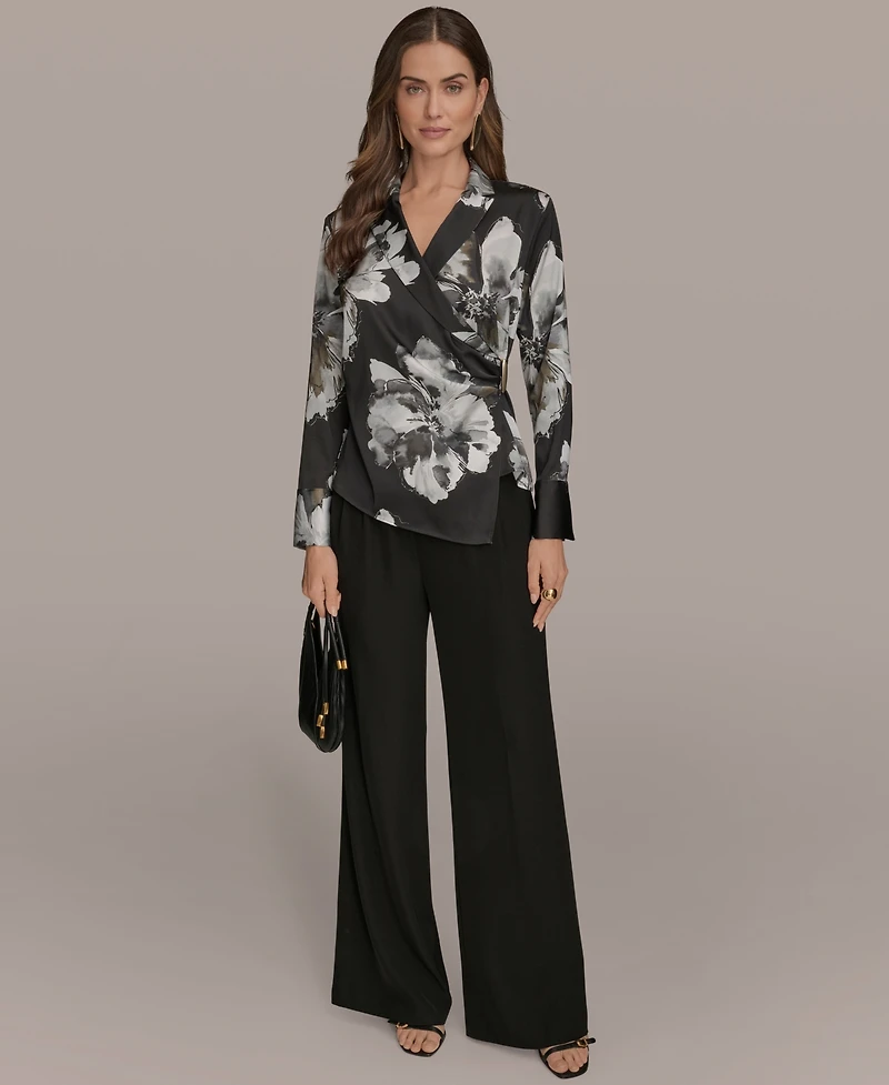 Donna Karan New York Women's Long-Sleeve Printed Shawl-Collar Blouse