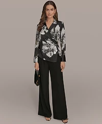 Donna Karan New York Women's Long-Sleeve Printed Shawl-Collar Blouse