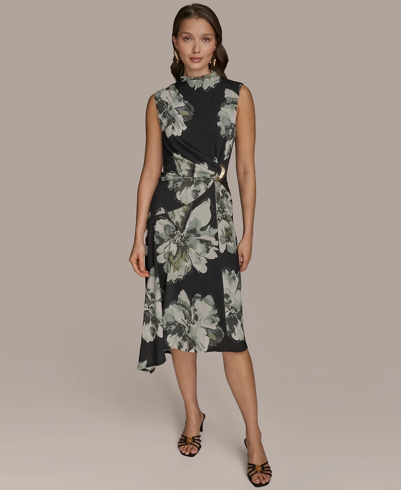 Donna Karan New York Women's Printed Sleeveless High-Neck Fit & Flare Dress