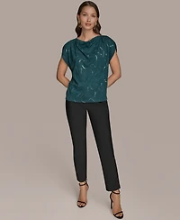 Donna Karan New York Women's Short-Sleeve Embroidered Sequined Top