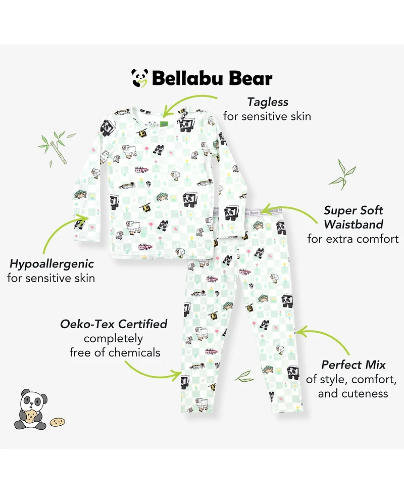 Bellabu Bear Kids Unisex Kids' Minecraft Sleep Repeat Set of 2 Piece Pajamas