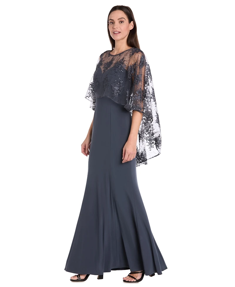 R & M Richards Women's Embellished-Capelet Gown