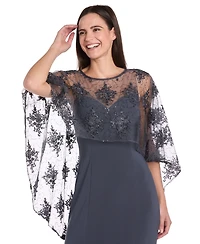 R & M Richards Women's Embellished-Capelet Gown