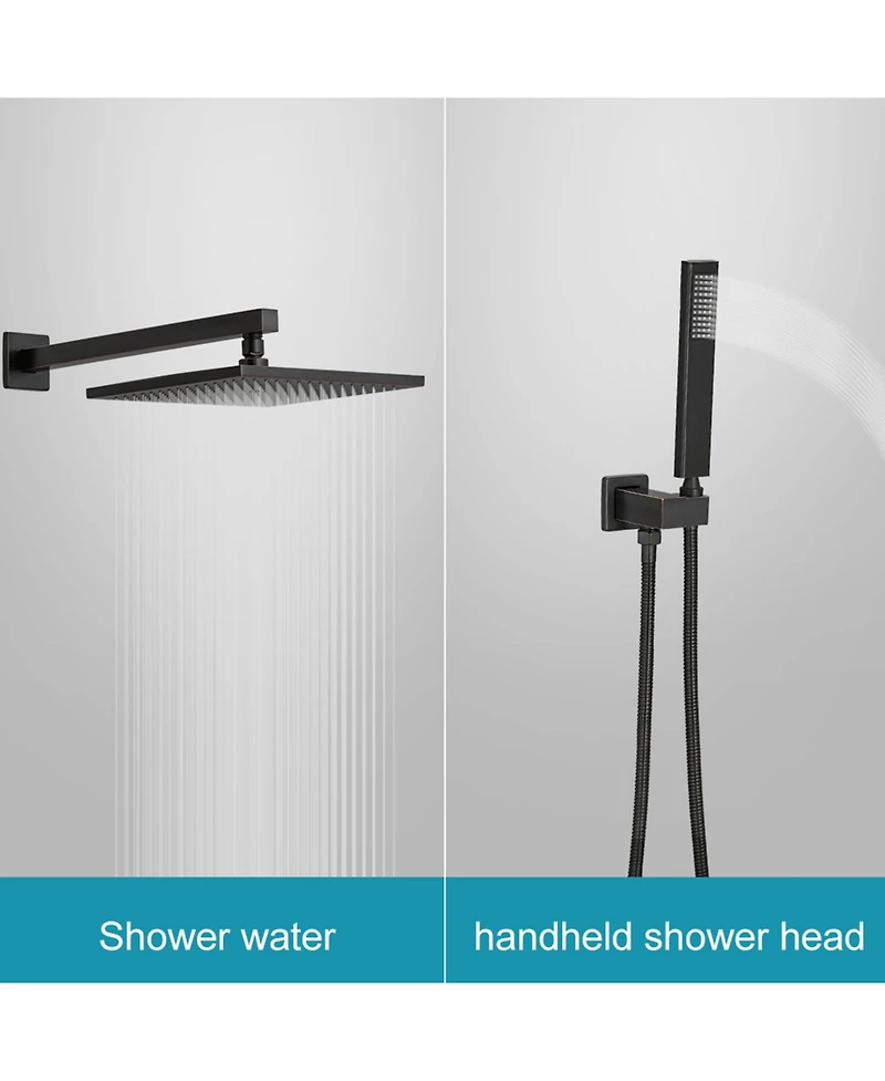 Greenspring Luxurious Single Handle 2-Spray 10 in. Wall Mount Square Shower Head with Hand Faucet Brushed Gold