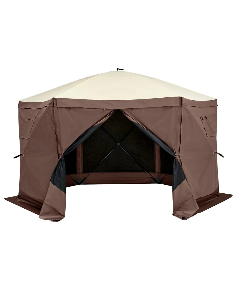 6-Sided Pop Up Gazebo Tent with Removable Privacy Cloths and Mesh Windows For Garden