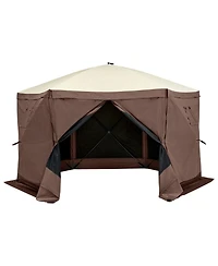 6-Sided Pop Up Gazebo Tent with Removable Privacy Cloths and Mesh Windows For Garden