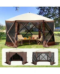 Slickblue Quick Set Pop Up Screen Tent 6 Sided Canopy with Privacy Cloths and Mosquito Netting
